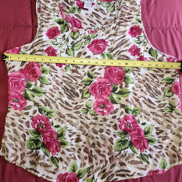 Notations Floral Leopard Print Sleeveless Tank Top Blouse XL Brown Pink - Picture 6 of 8